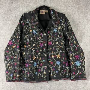 Don't Mess‎ With Texas Embroidered Silk Jacket Womens XL Floral Western Artsy